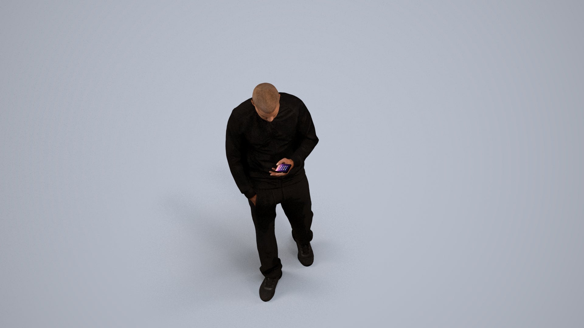 3D people model man walking, scanned human for 3ds Max rendering, back view render
