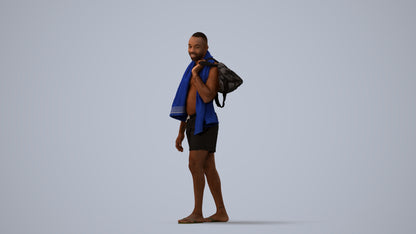 realistic 3D human man pool, archviz people FBX OBJ for Blender, three-quarter view render