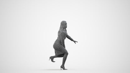3D human model woman business sitting, photogrammetry scanned person for archviz, wireframe side view