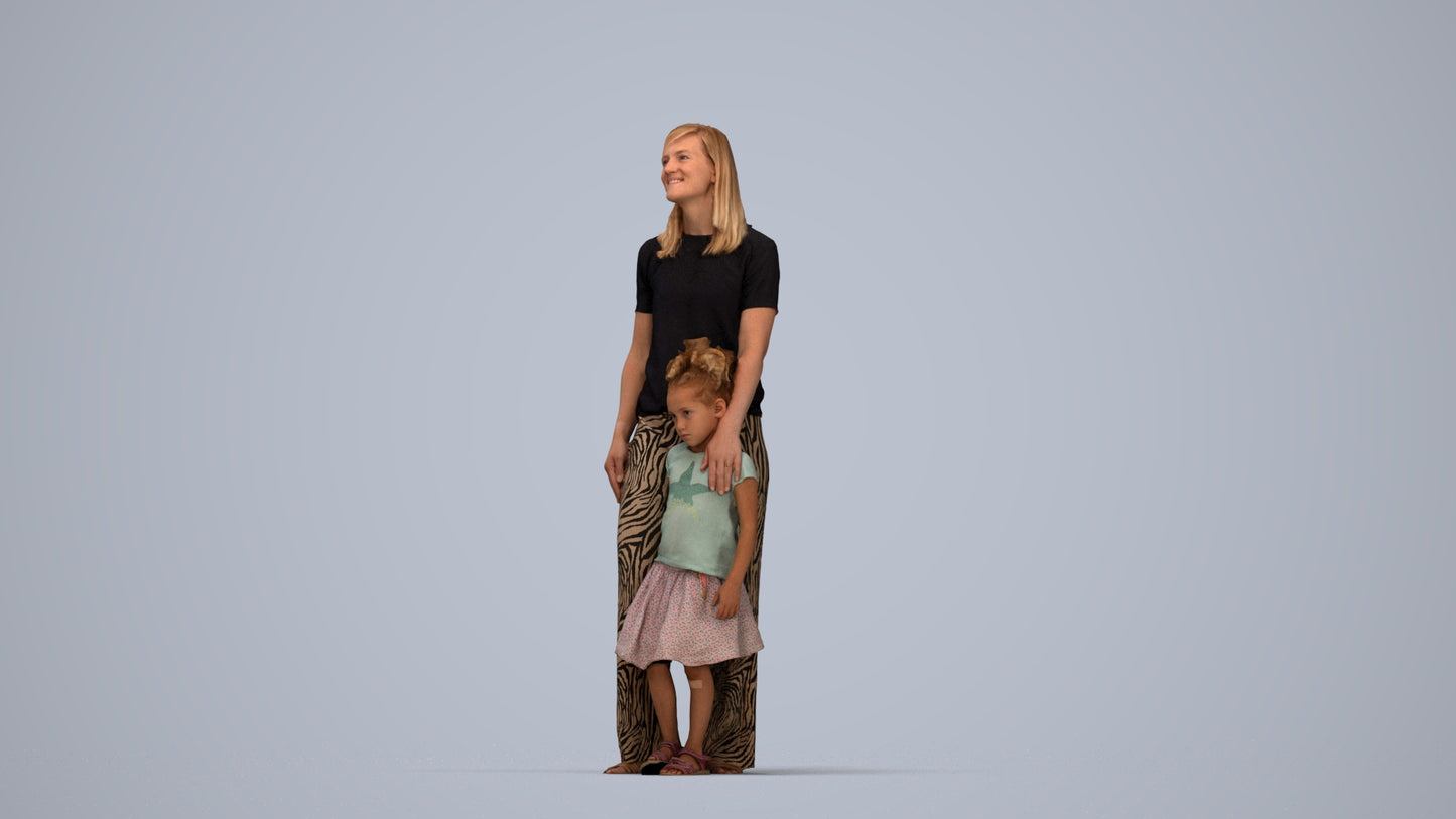 3D people model girl casual kids, scanned human for 3ds Max rendering, top-down view render
