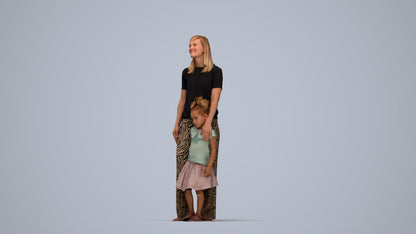 3D people model girl casual kids, scanned human for 3ds Max rendering, top-down view render