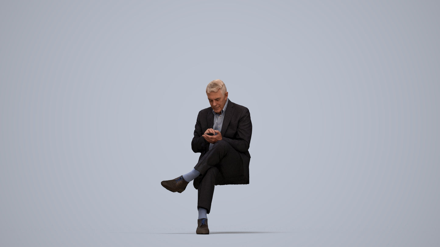 realistic 3D human senior man business, archviz people FBX OBJ for Blender, top-down view render