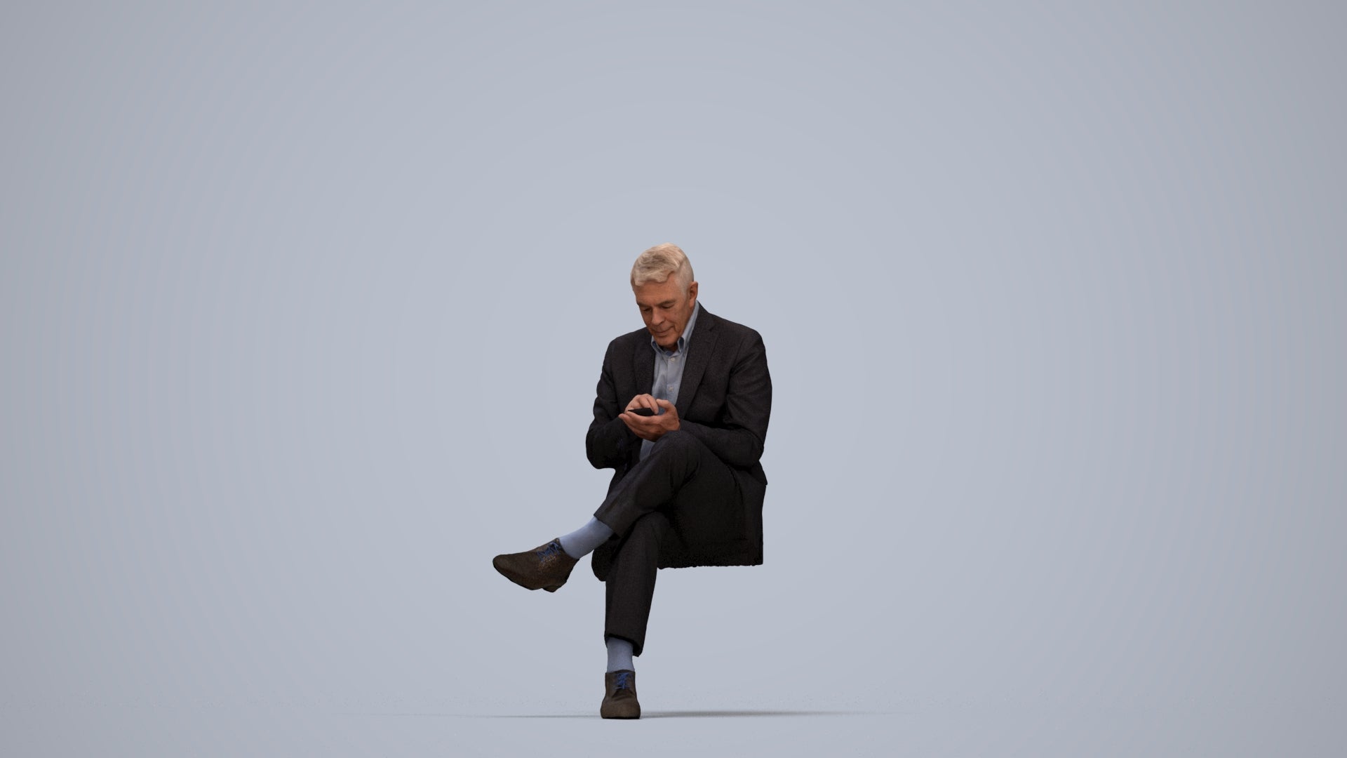 realistic 3D human senior man business, archviz people FBX OBJ for Blender, top-down view render