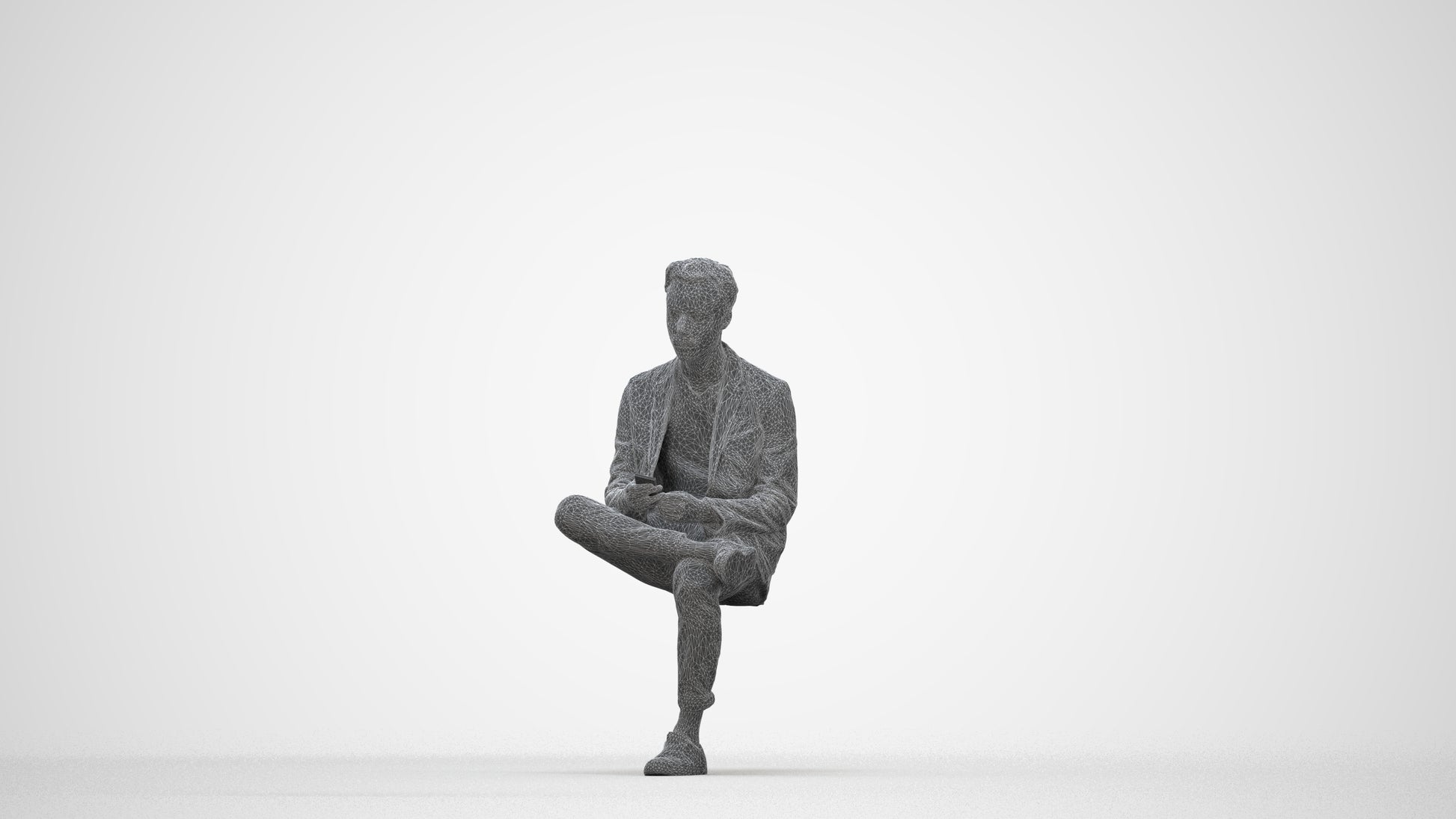 3D scanned man business, photorealistic archviz people for Enscape and SketchUp, wireframe back view