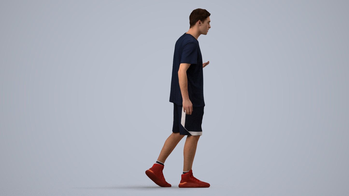 realistic 3D man sport, scanned archviz people for Blender and 3ds Max, side view render