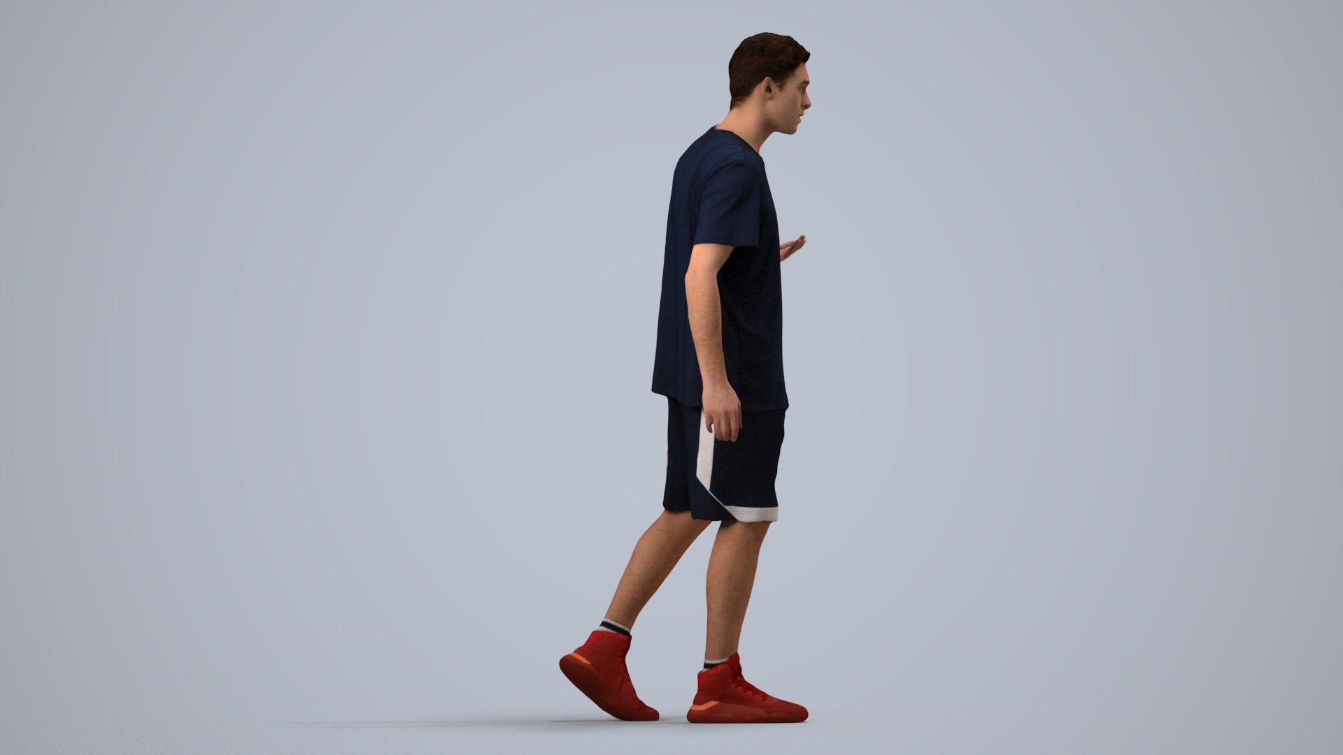 realistic 3D man sport, scanned archviz people for Blender and 3ds Max, side view render