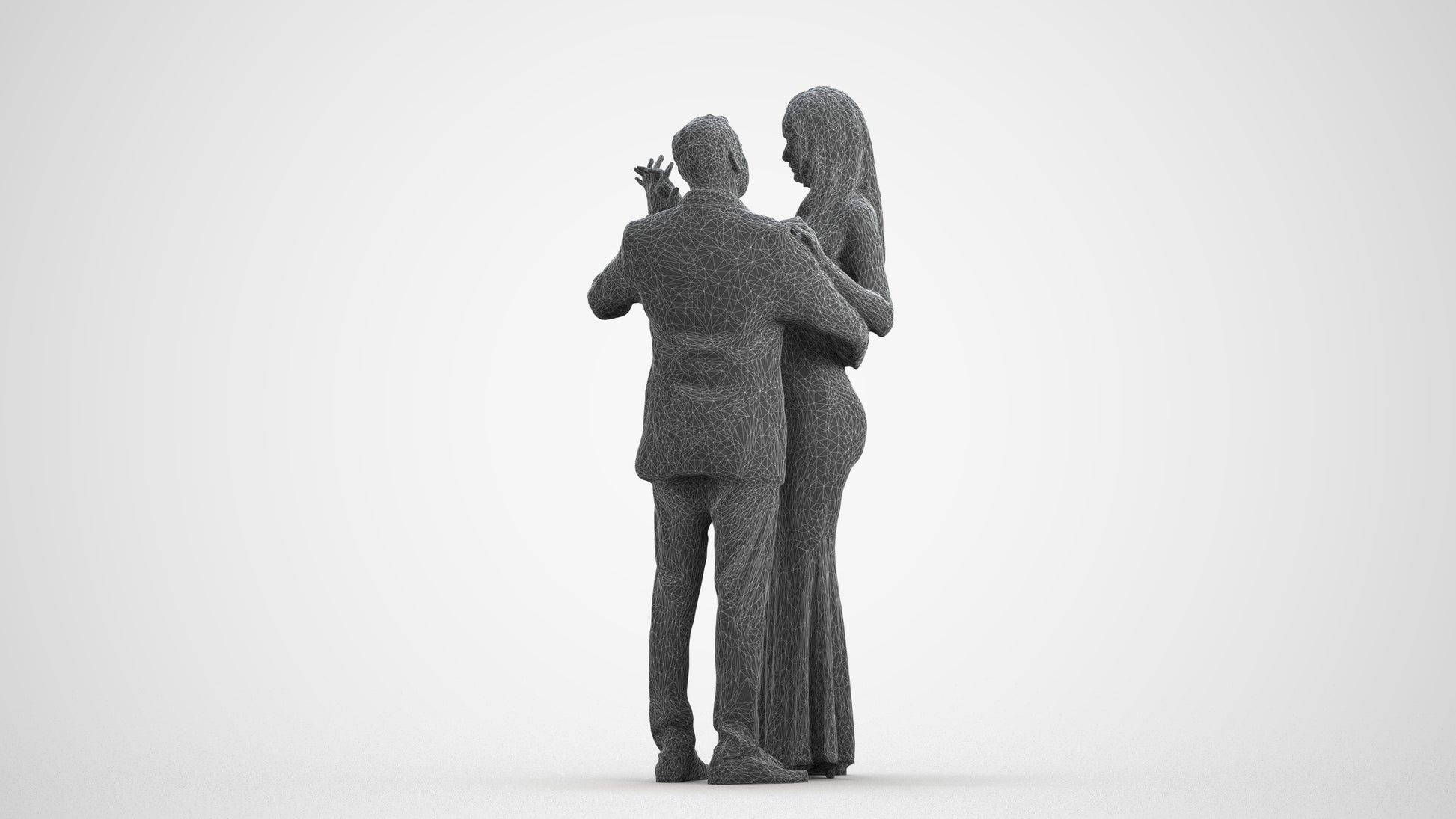 realistic 3D man formal dancing, scanned archviz people for Blender and 3ds Max, wireframe front view