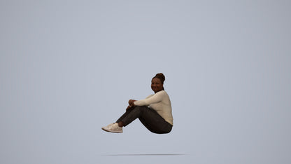 photogrammetry 3D woman casual sitting, realistic human model archviz FBX, top-down view render