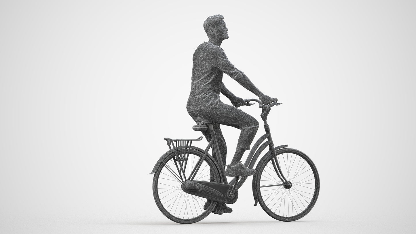 3D scanned man sitting casual, photorealistic archviz people for Enscape and SketchUp, wireframe side view