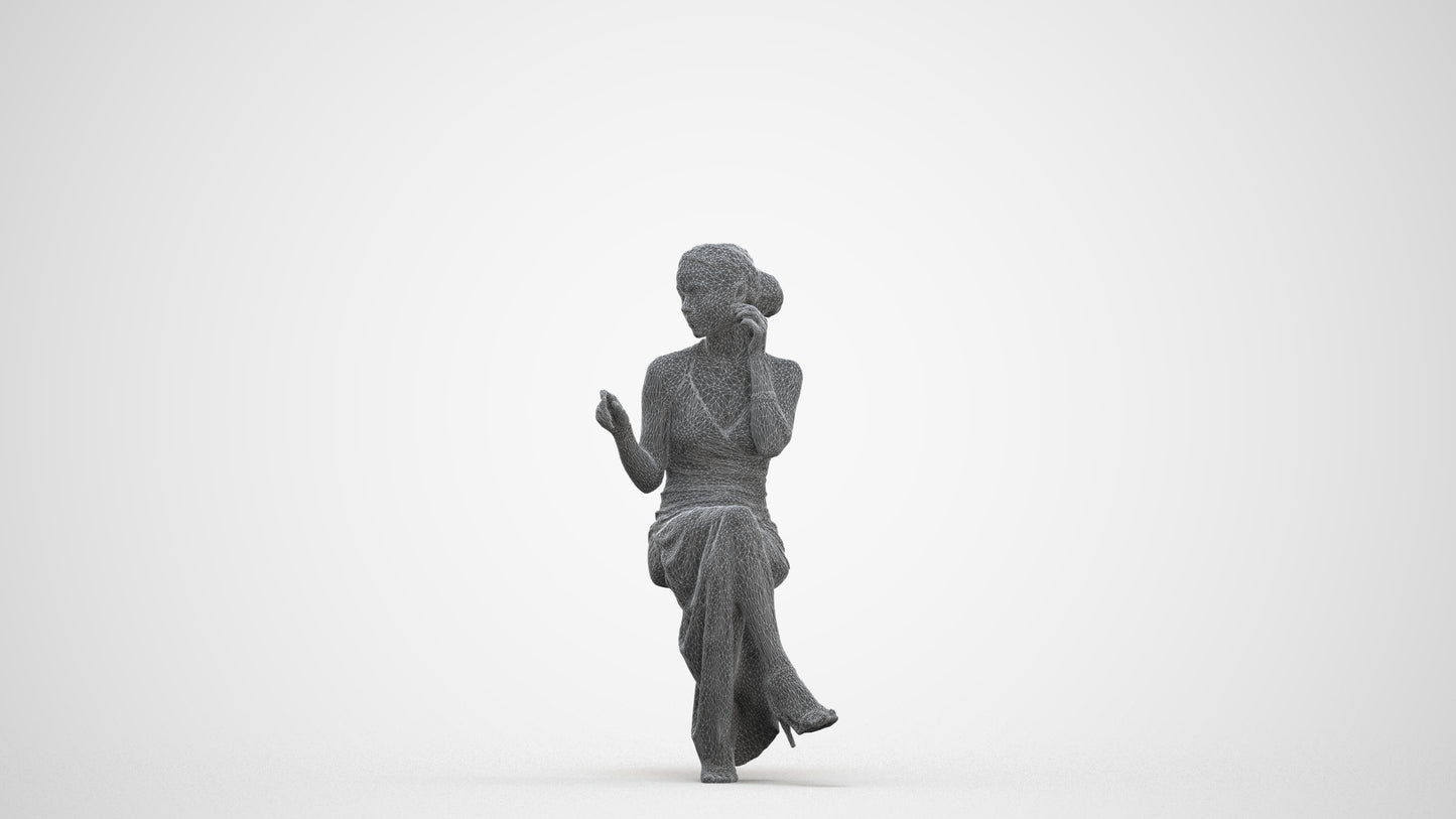 3D human model woman formal formalaffairs, photogrammetry scanned person for archviz, three-quarter front view render