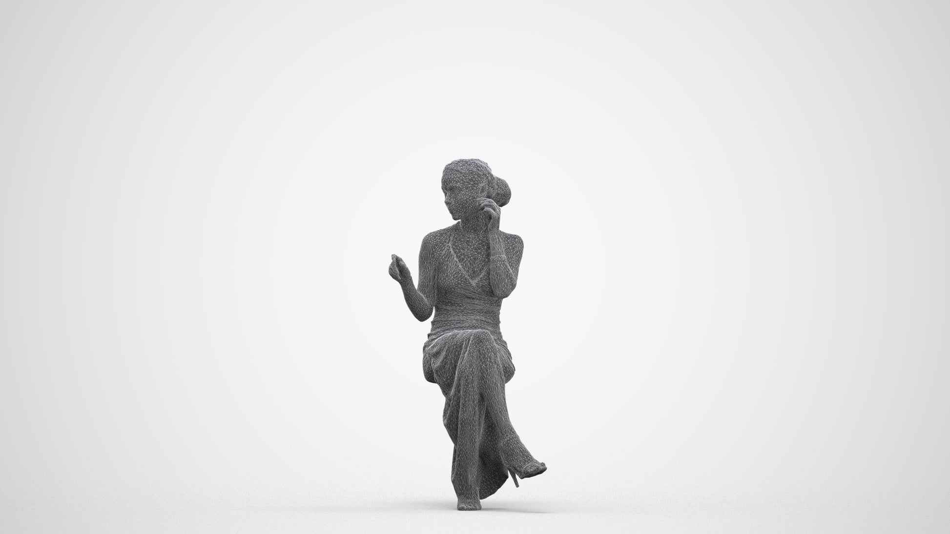 3D human model woman formal formalaffairs, photogrammetry scanned person for archviz, three-quarter front view render