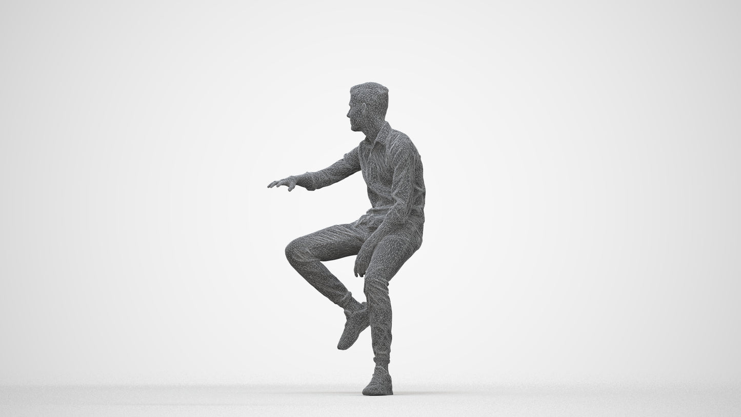 realistic 3D people man casual sitting, render-ready for V-Ray and Corona, FBX OBJ, wireframe back view