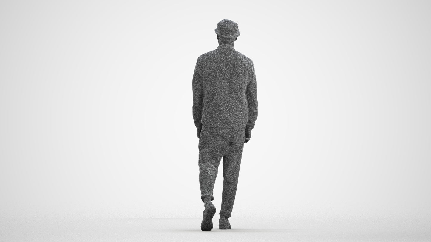 scanned 3D man casual walking, photogrammetry people for Enscape and V-Ray, wireframe front view