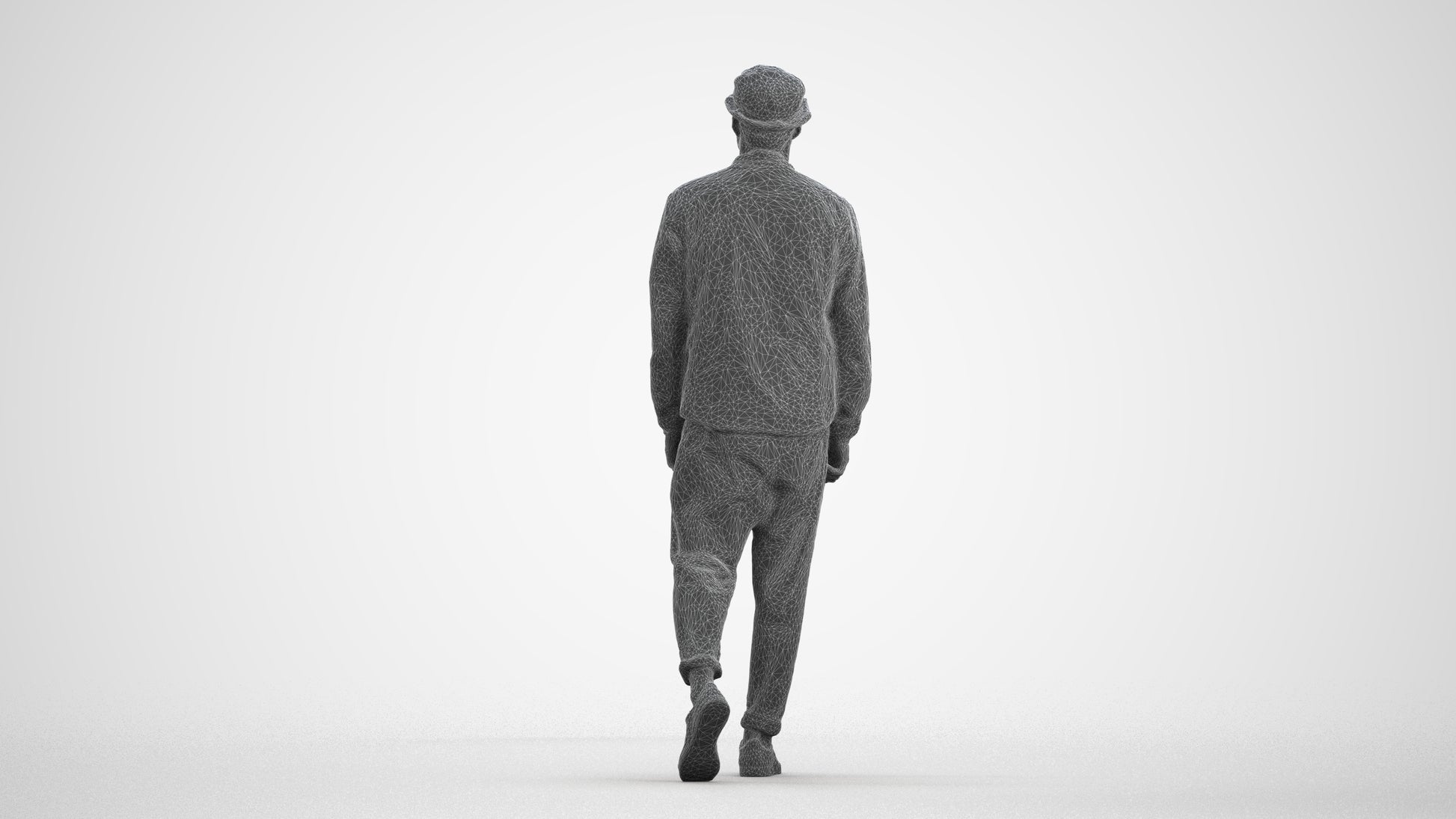 scanned 3D man casual walking, photogrammetry people for Enscape and V-Ray, wireframe front view
