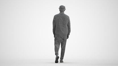 scanned 3D man casual walking, photogrammetry people for Enscape and V-Ray, wireframe front view