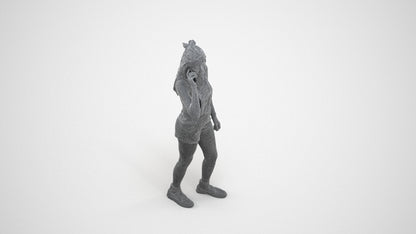realistic 3D woman casual standing, scanned archviz people for Blender and 3ds Max, wireframe three-quarter view