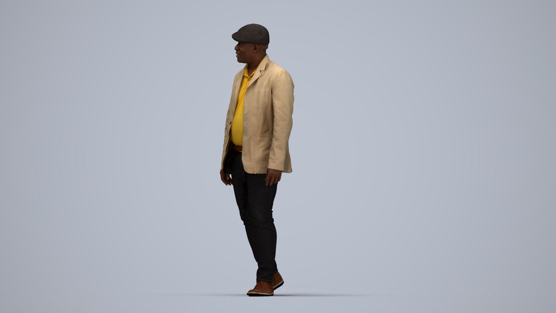photogrammetry 3D man casual walking, realistic human model archviz FBX, top-down view render