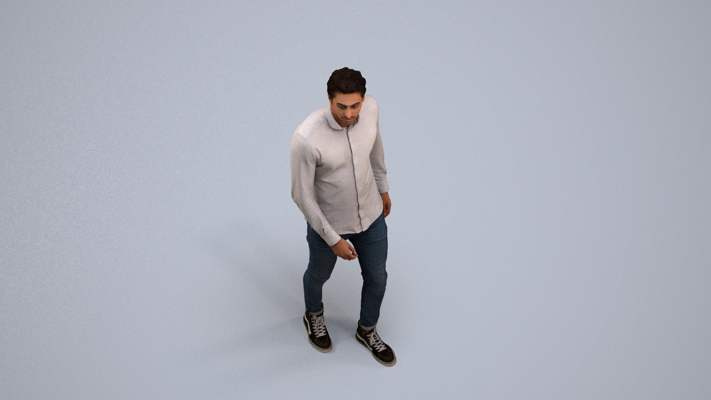 realistic 3D man casual walking, scanned archviz people for Blender and 3ds Max, back view render