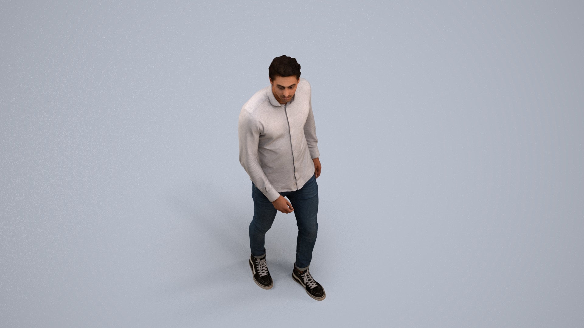 realistic 3D man casual walking, scanned archviz people for Blender and 3ds Max, back view render
