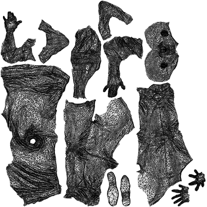 3D human model man casual sitting, photogrammetry scanned person for archviz, wireframe top-down view