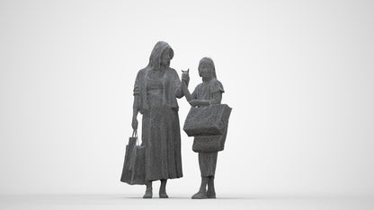 3D human model girl casual shopping, photogrammetry scanned person for archviz, wireframe back view
