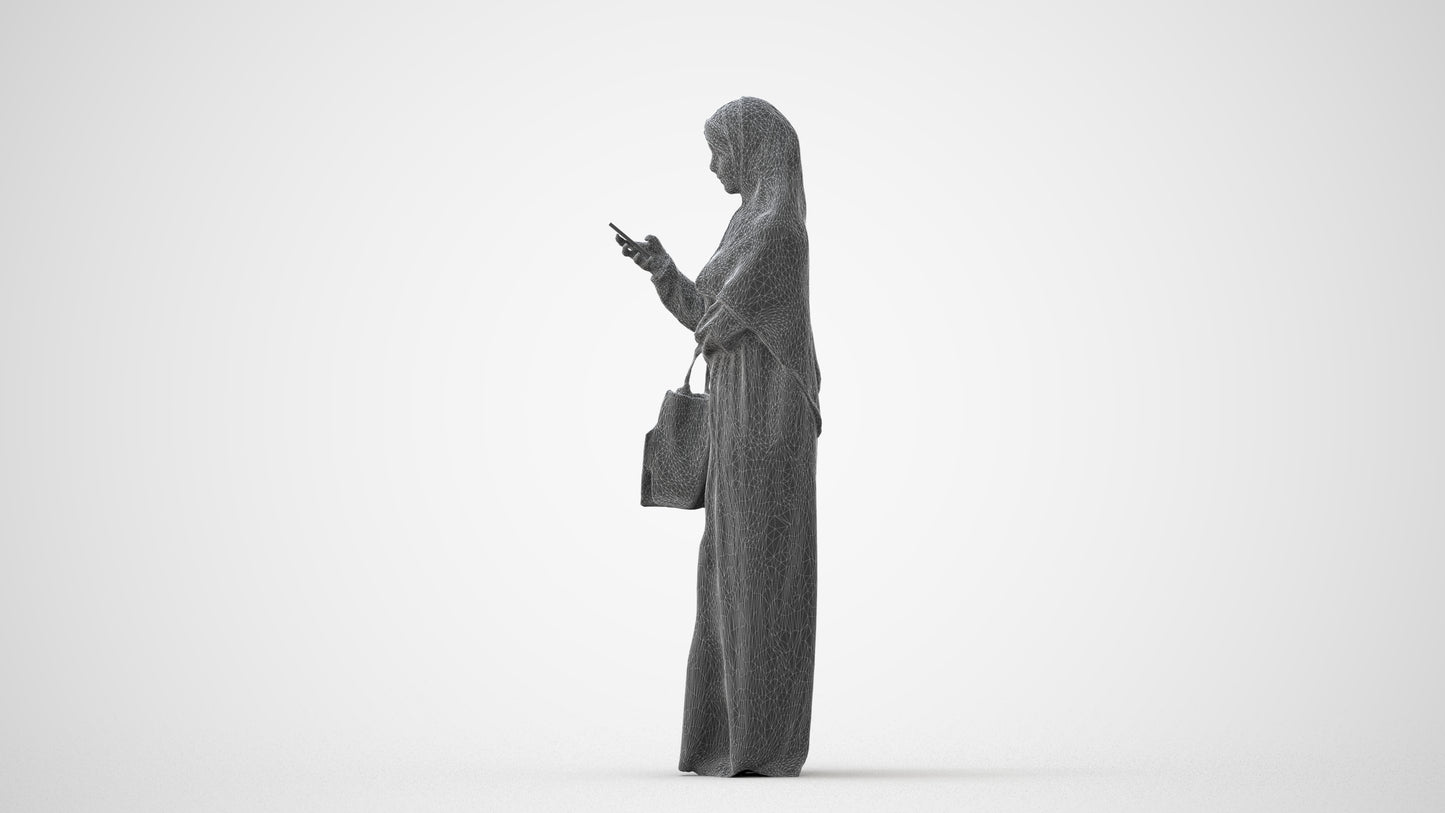 3D human model woman standing, photogrammetry scanned person for archviz, square thumbnail