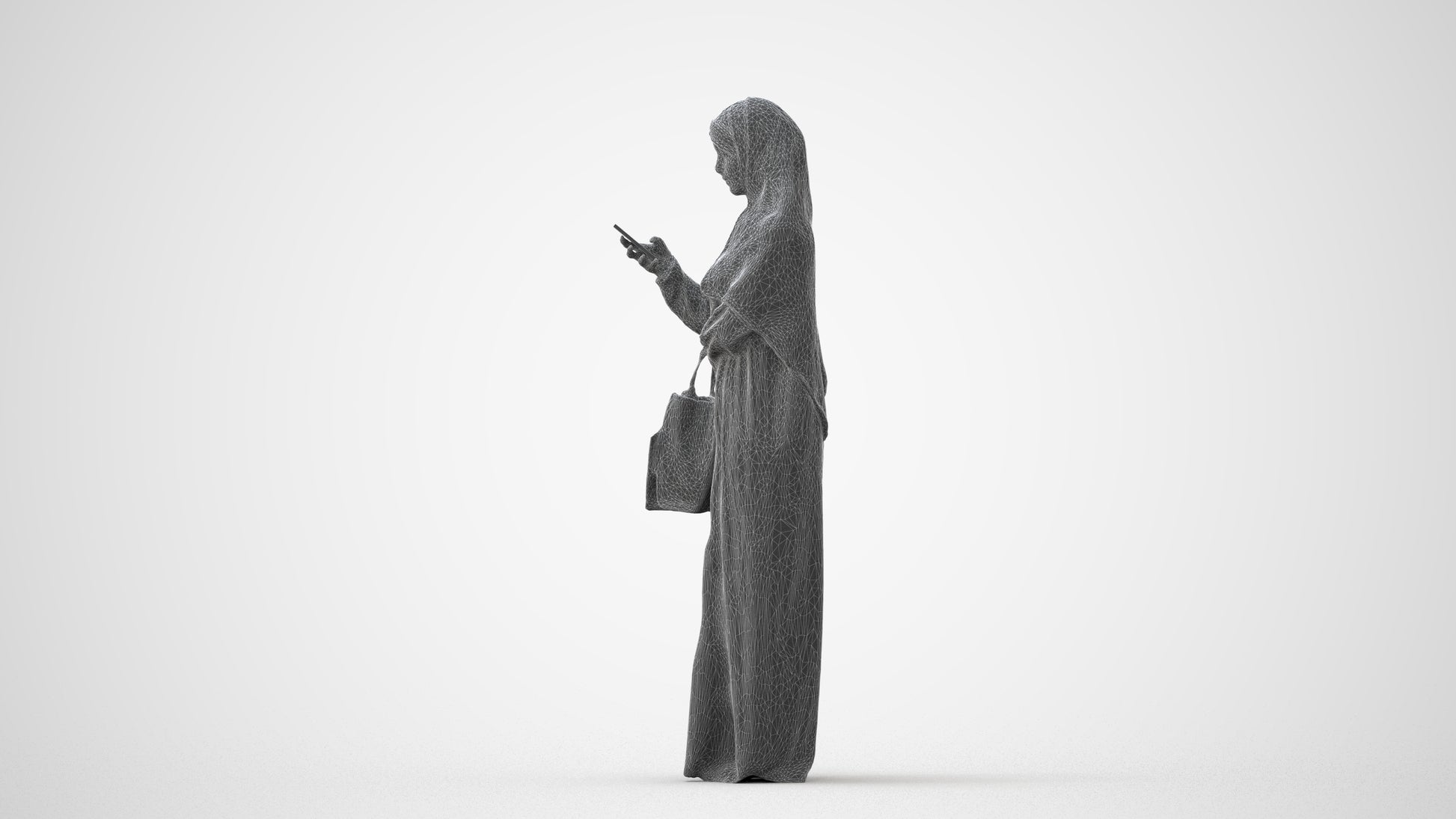 3D human model woman standing, photogrammetry scanned person for archviz, square thumbnail