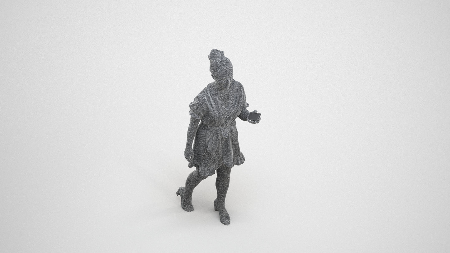 3D people model woman casual walking, scanned human for 3ds Max rendering, wireframe three-quarter view