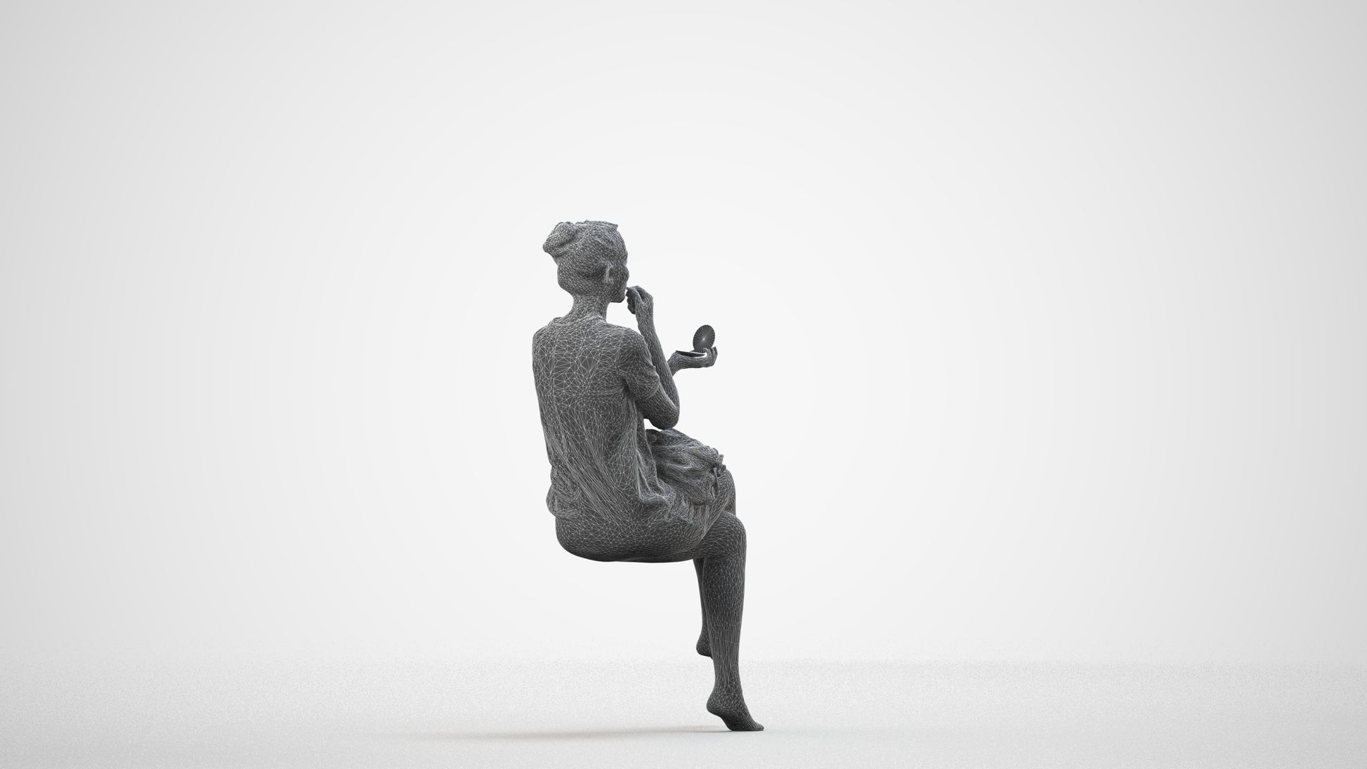 realistic 3D woman casual sitting, scanned archviz people for Blender and 3ds Max, wireframe side view