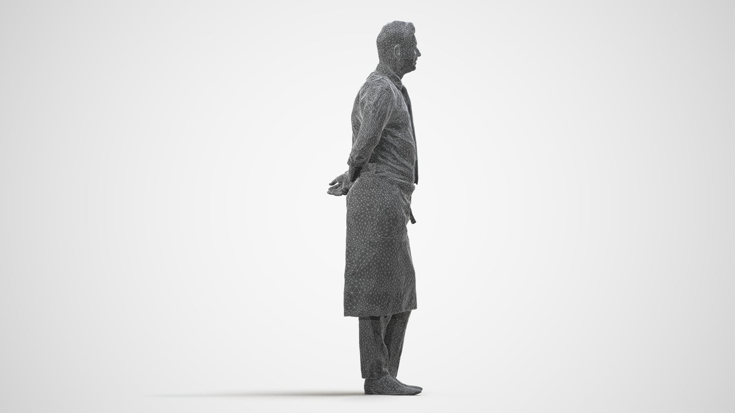 scanned 3D man hospitality, photogrammetry people for Enscape and V-Ray, wireframe side view
