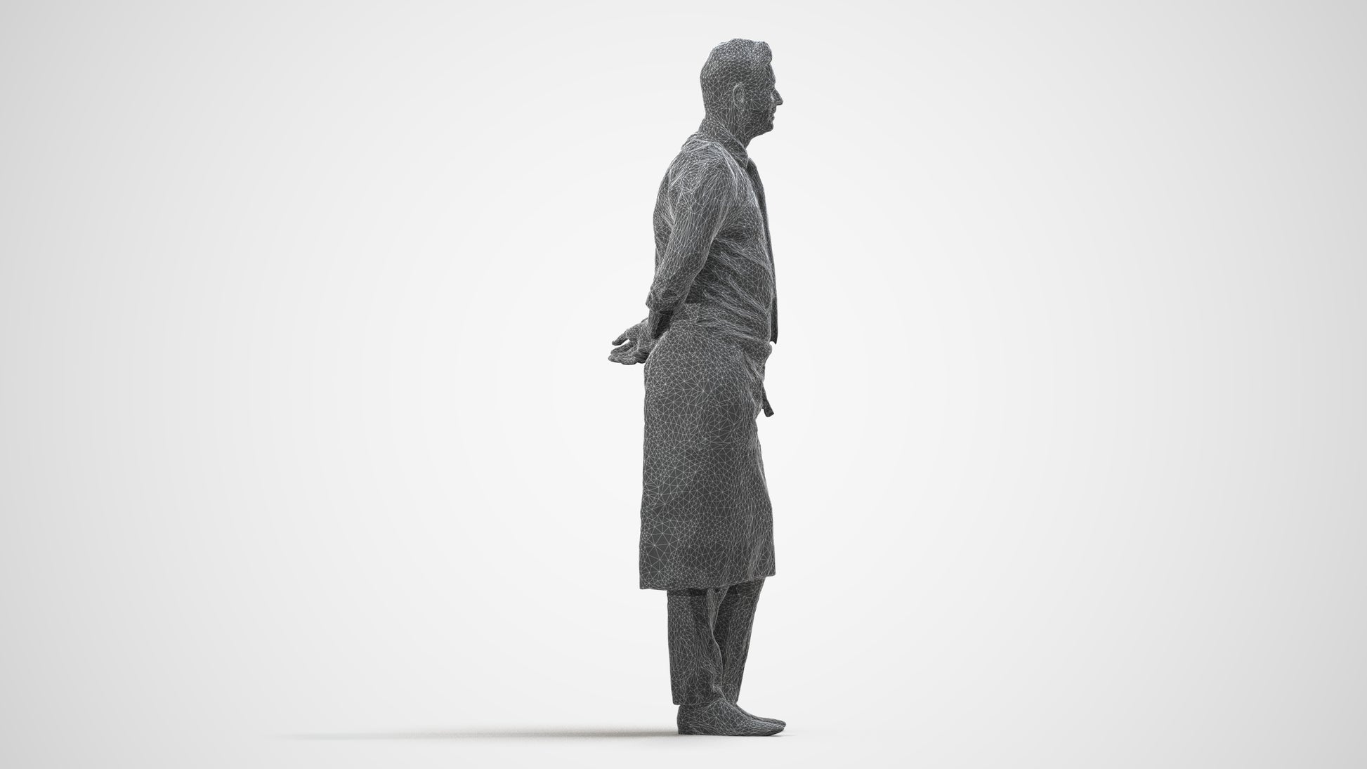 scanned 3D man hospitality, photogrammetry people for Enscape and V-Ray, wireframe side view