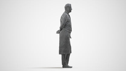 scanned 3D man hospitality, photogrammetry people for Enscape and V-Ray, wireframe side view
