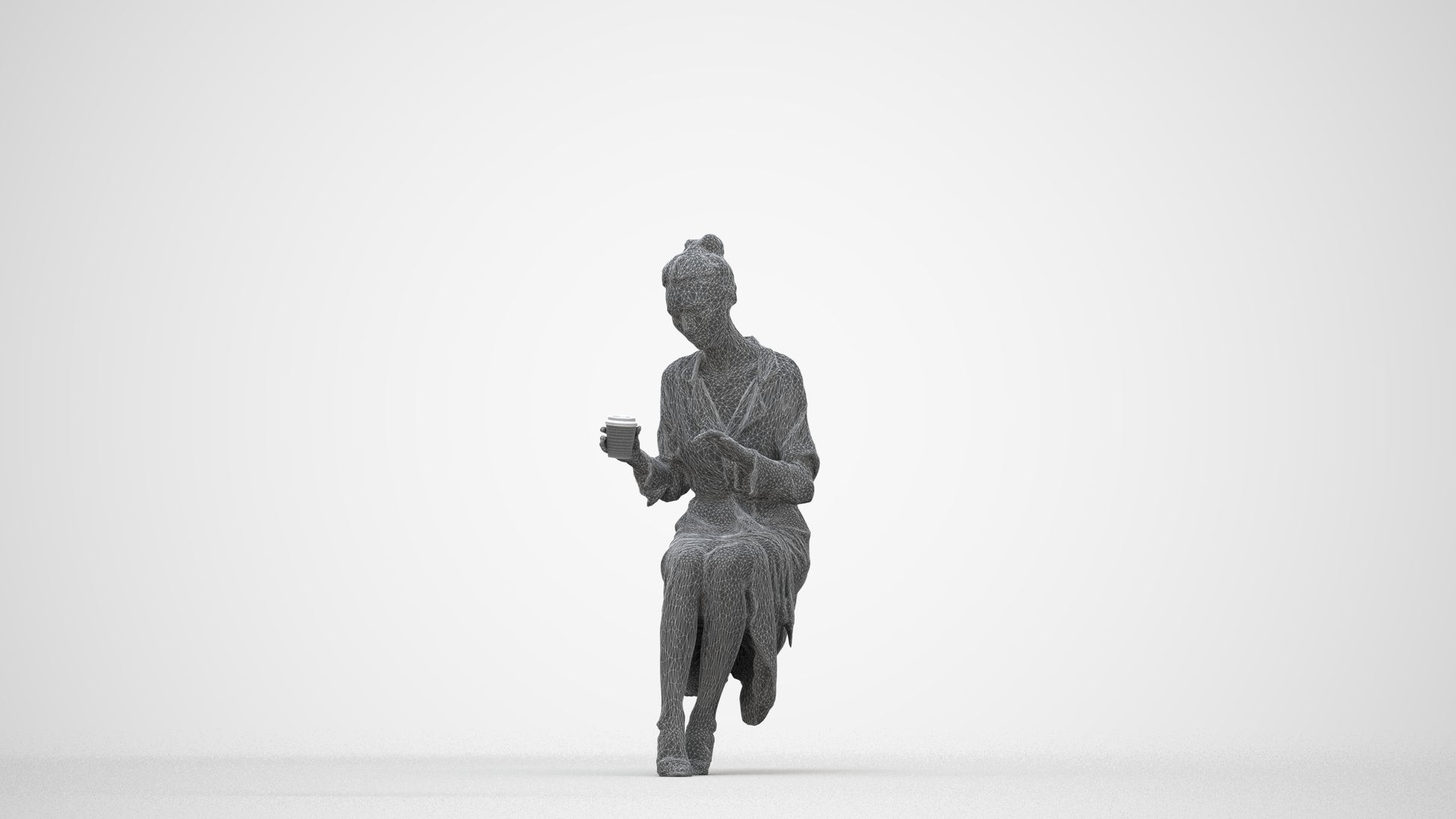 realistic 3D people woman casual sitting, render-ready for V-Ray and Corona, FBX OBJ, wireframe back view