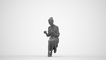 realistic 3D people woman casual sitting, render-ready for V-Ray and Corona, FBX OBJ, wireframe back view