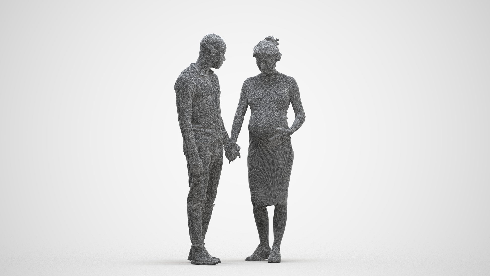 scanned 3D woman casual couple, photogrammetry people for Enscape and V-Ray, three-quarter front view render