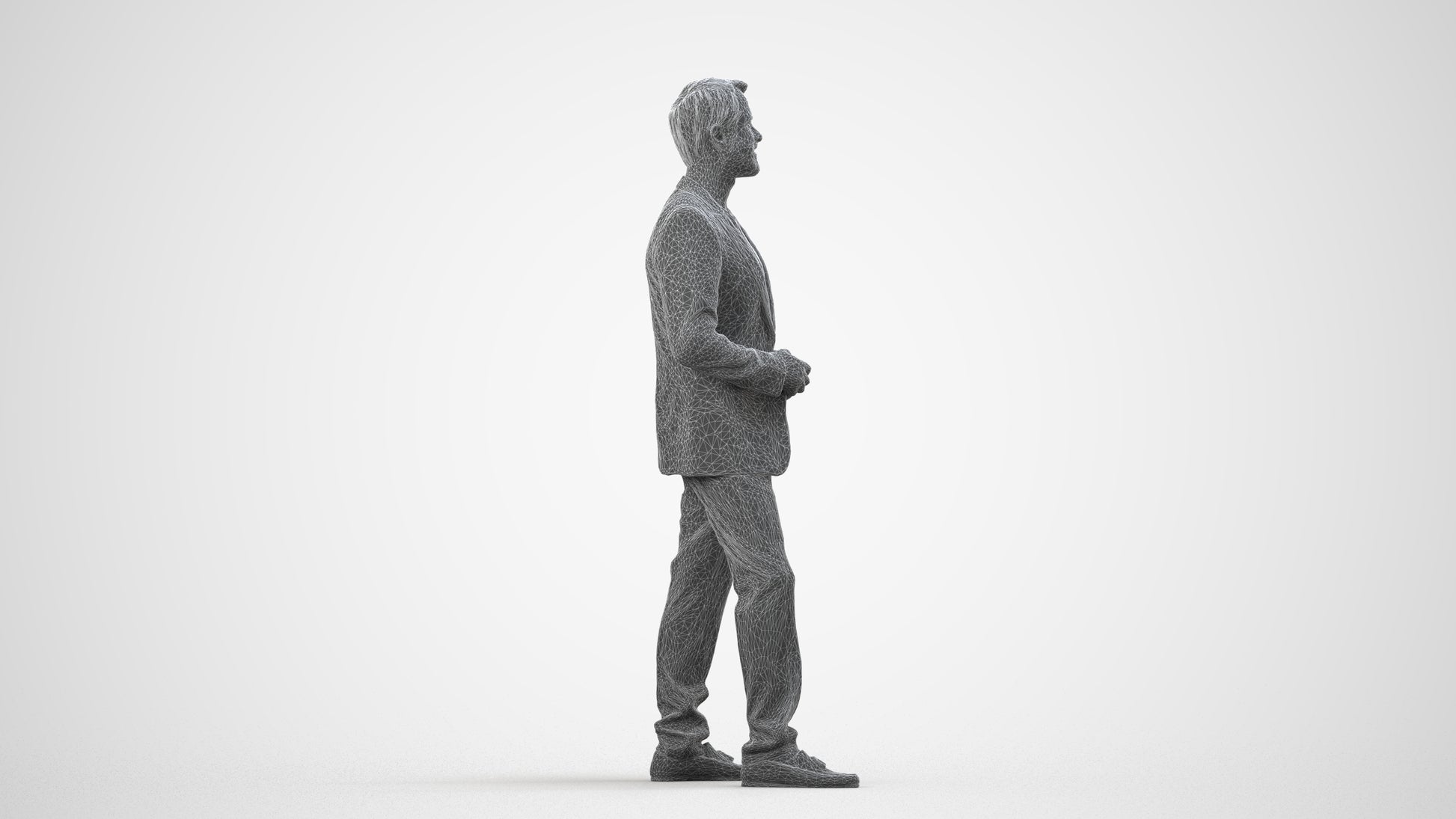 realistic 3D man formal cycling, scanned archviz people for Blender and 3ds Max, wireframe side view