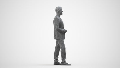 realistic 3D man formal cycling, scanned archviz people for Blender and 3ds Max, wireframe side view