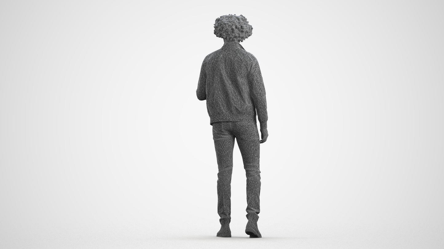 photogrammetry 3D man casual standing, realistic human model archviz FBX, wireframe front view