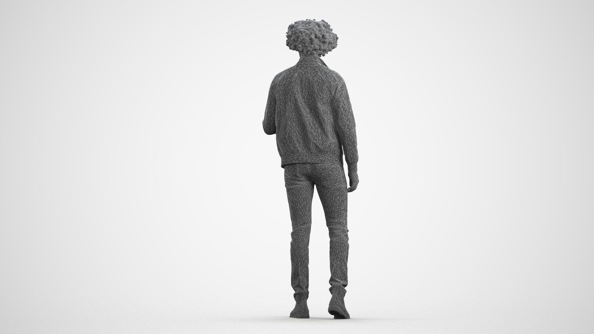 photogrammetry 3D man casual standing, realistic human model archviz FBX, wireframe front view