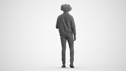 photogrammetry 3D man casual standing, realistic human model archviz FBX, wireframe front view