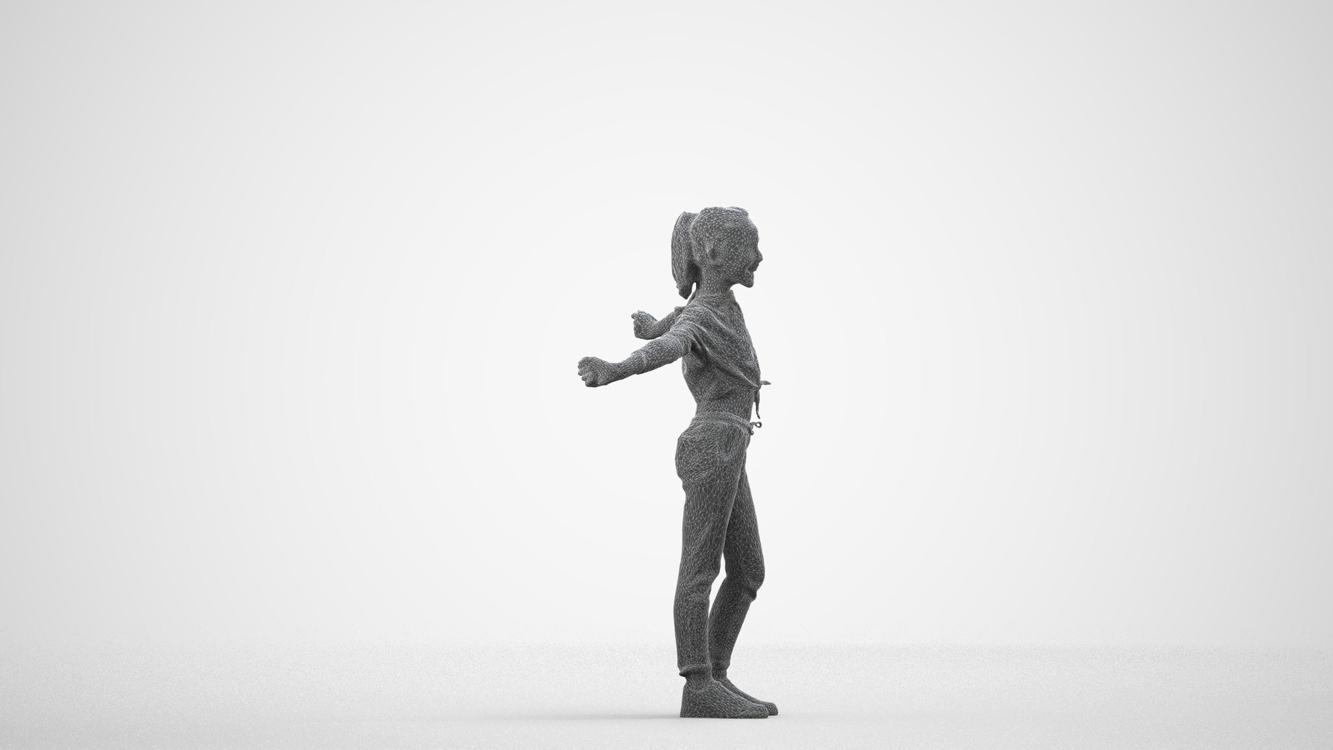 realistic 3D human girl casual kids, archviz people FBX OBJ for Blender, wireframe side view