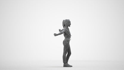 realistic 3D human girl casual kids, archviz people FBX OBJ for Blender, wireframe side view