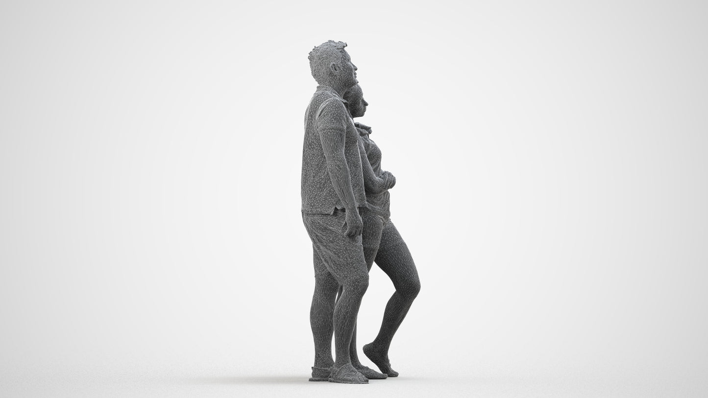 realistic 3D human woman casual couple, archviz people FBX OBJ for Blender, wireframe side view