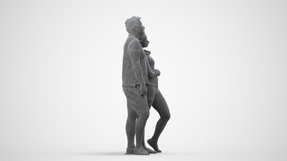 realistic 3D human woman casual couple, archviz people FBX OBJ for Blender, wireframe side view