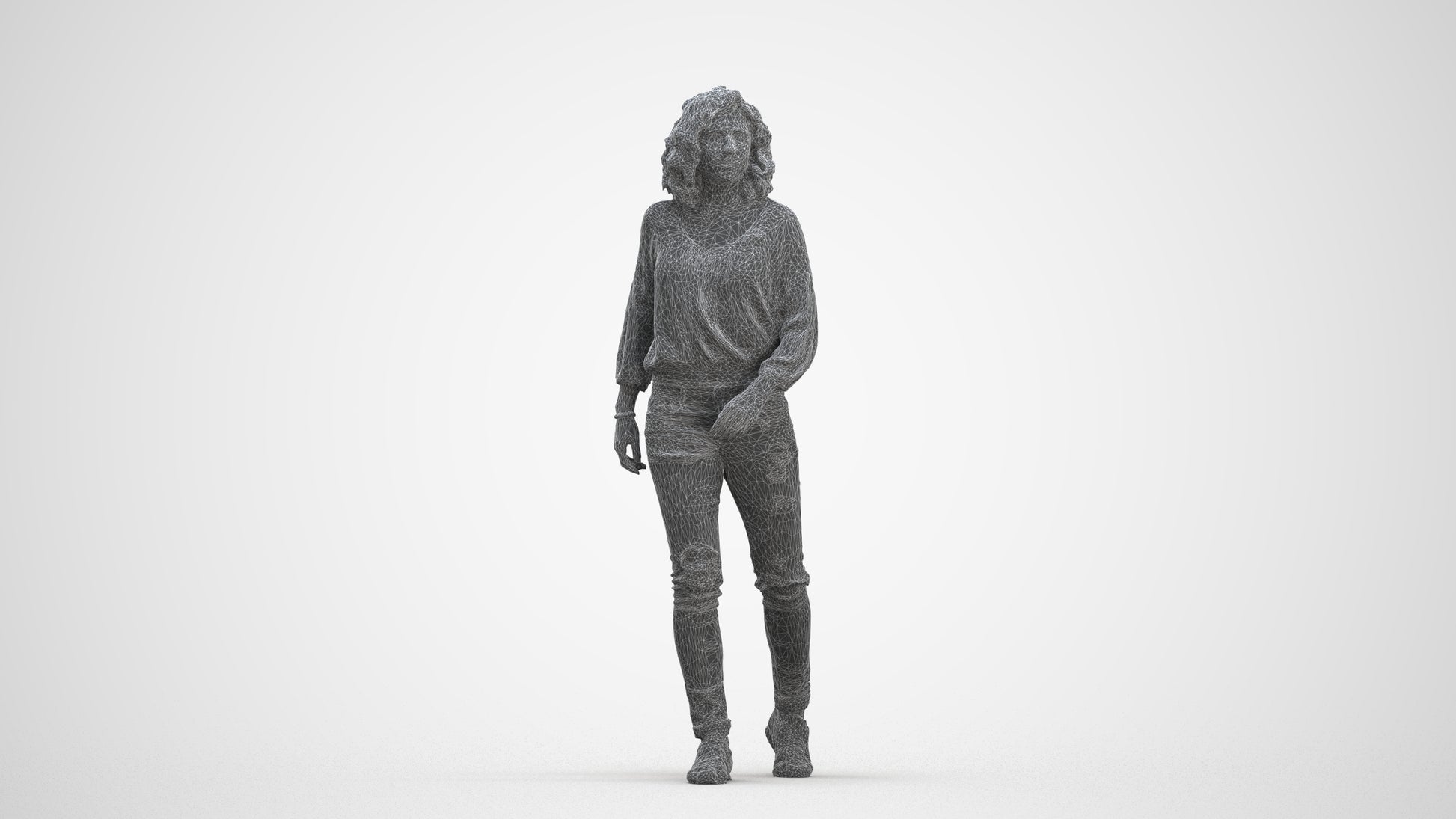 realistic 3D human woman casual walking, archviz people FBX OBJ for Blender, three-quarter front view render