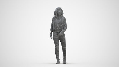 realistic 3D human woman casual walking, archviz people FBX OBJ for Blender, three-quarter front view render
