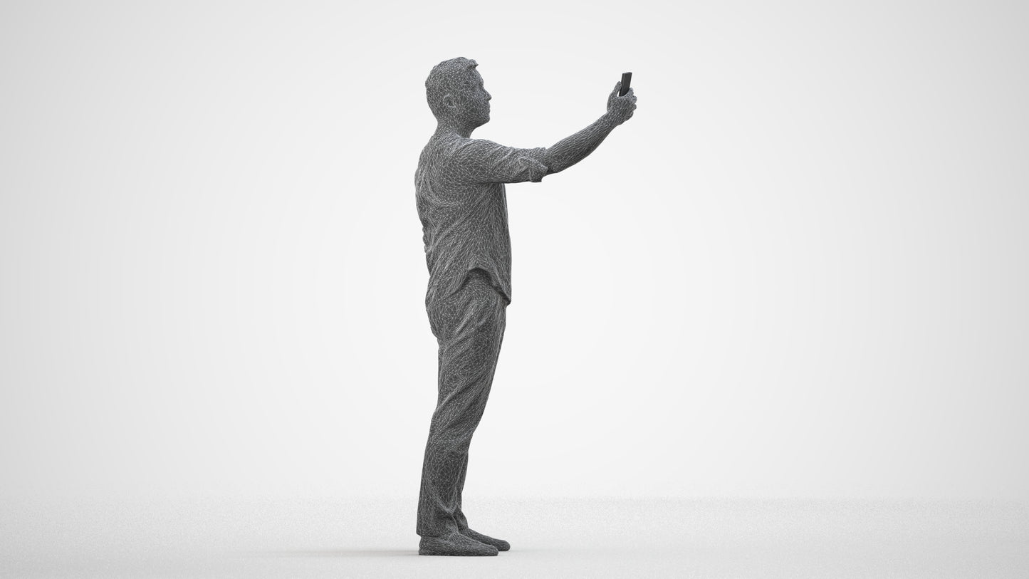 scanned 3D man casual standing, photogrammetry people for Enscape and V-Ray, wireframe side view