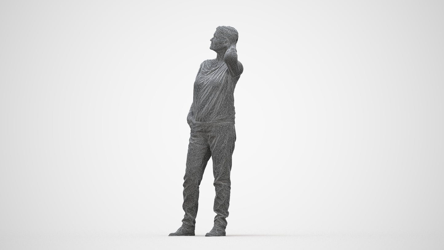 3D people model woman casual standing, scanned human for 3ds Max rendering, wireframe back view