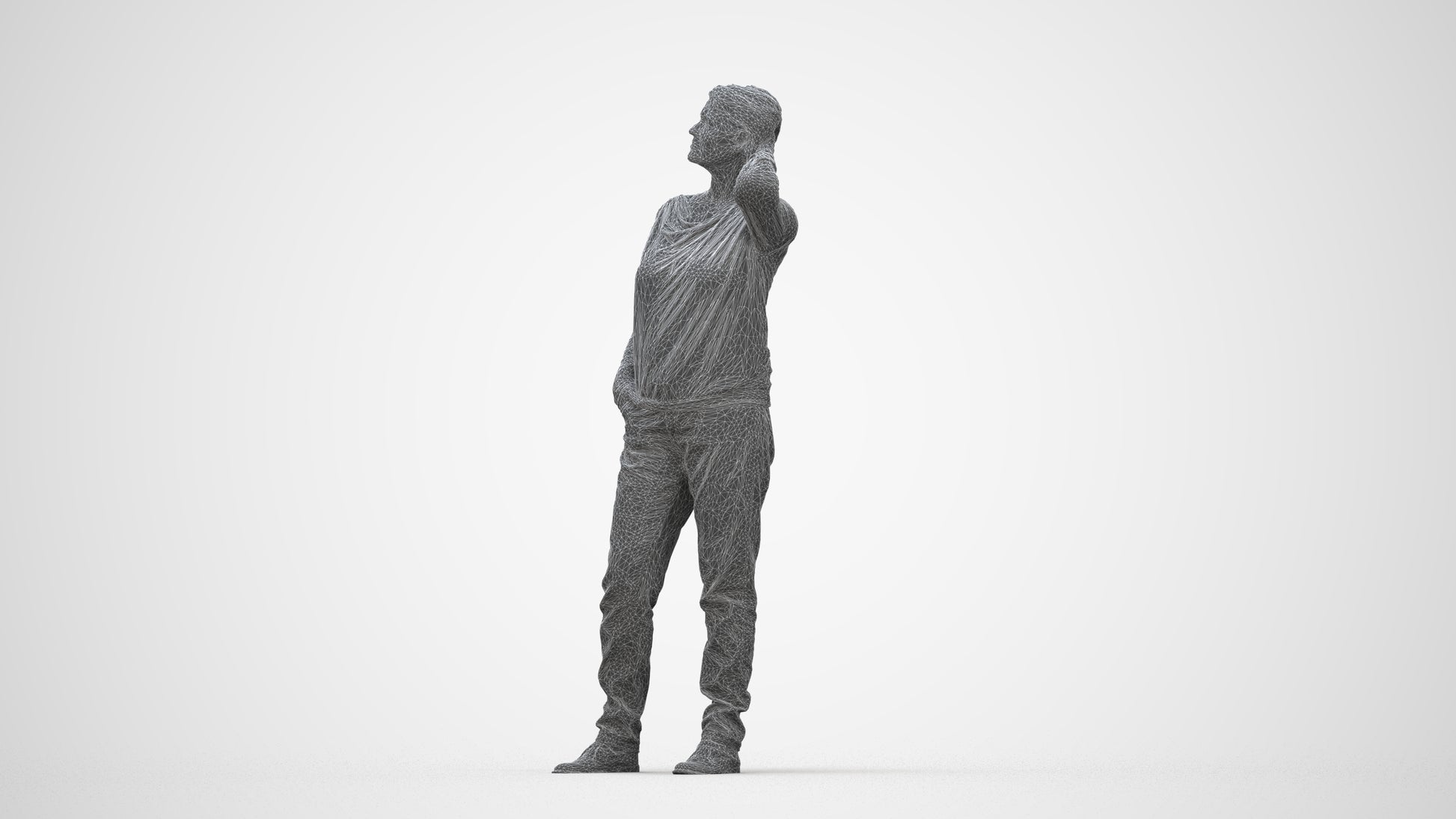 3D people model woman casual standing, scanned human for 3ds Max rendering, wireframe back view