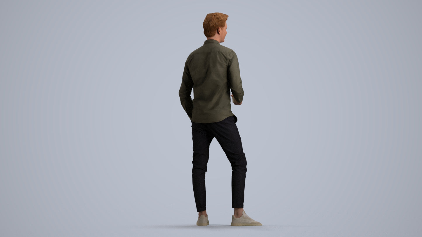 realistic 3D people man casual standing, render-ready for V-Ray and Corona, FBX OBJ, front view render